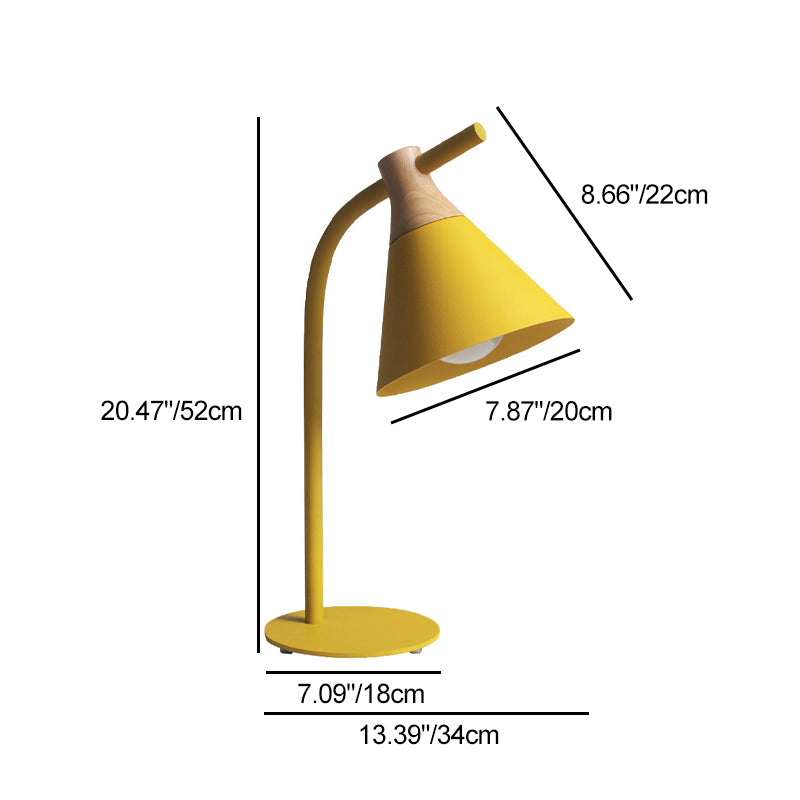 Contemporary Scandinavian Solid Wood Iron Conical Shade 1-Light Table Lamp For Bedroom