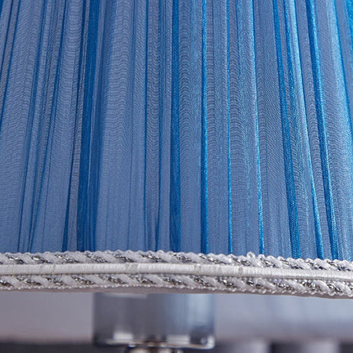 Traditional European Pleated Fabric Round Shade Crystal Base 1-Light Table Lamp For Bedroom