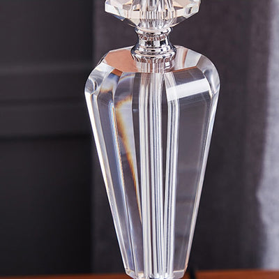 Traditional European Pleated Fabric Round Shade Crystal Base 1-Light Table Lamp For Bedroom
