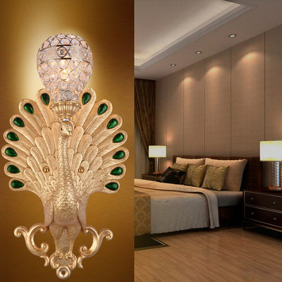 Applique murale 1 lumière avec abat-jour en boule de cristal sculpté en résine européenne traditionnelle pour salon 