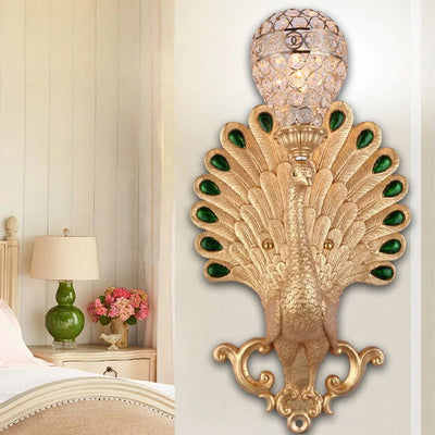 Applique murale 1 lumière avec abat-jour en boule de cristal sculpté en résine européenne traditionnelle pour salon 