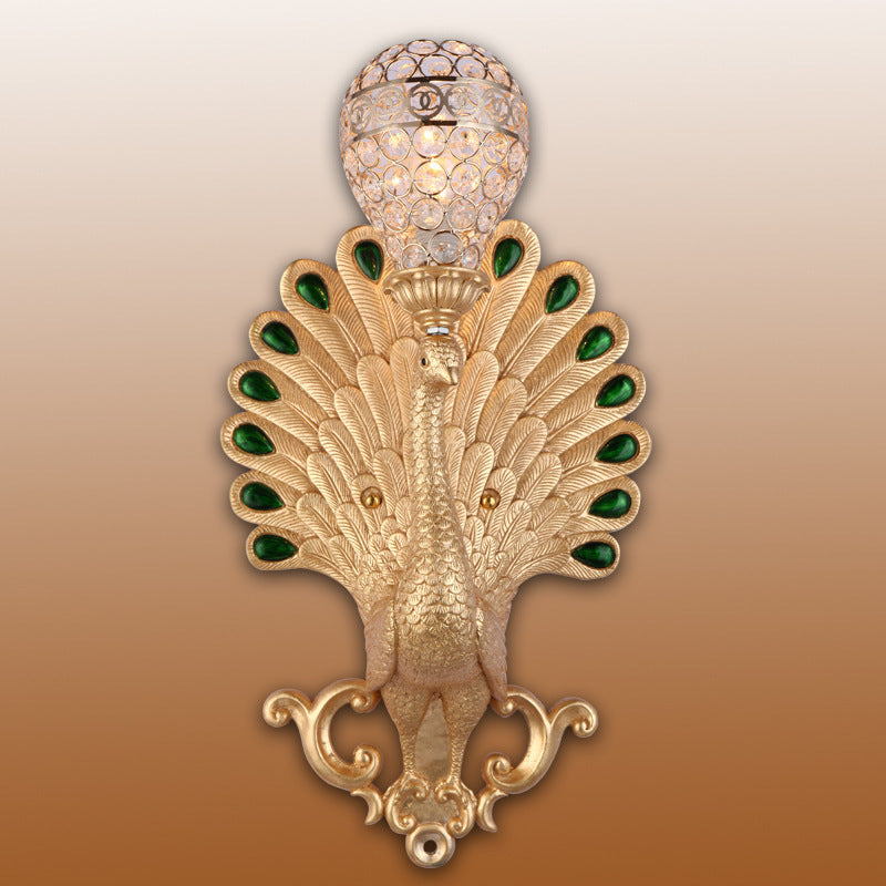 Applique murale 1 lumière avec abat-jour en boule de cristal sculpté en résine européenne traditionnelle pour salon 