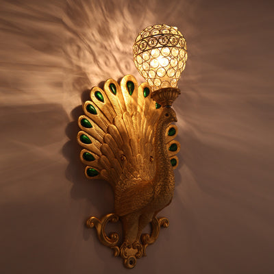 Applique murale 1 lumière avec abat-jour en boule de cristal sculpté en résine européenne traditionnelle pour salon 