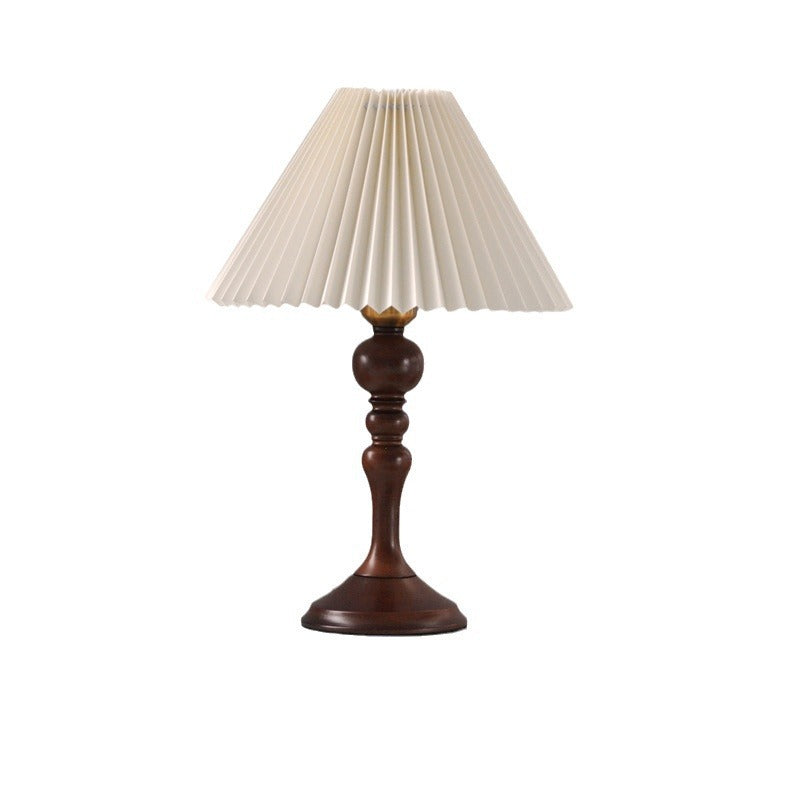 Traditionelle Vintage Tischlampe aus massivem Holz mit konischem Leinenschirm und 1 Licht für das Schlafzimmer 