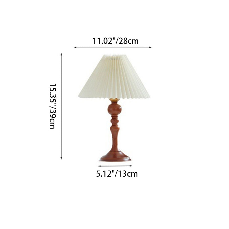 Traditionelle Vintage Tischlampe aus massivem Holz mit konischem Leinenschirm und 1 Licht für das Schlafzimmer 