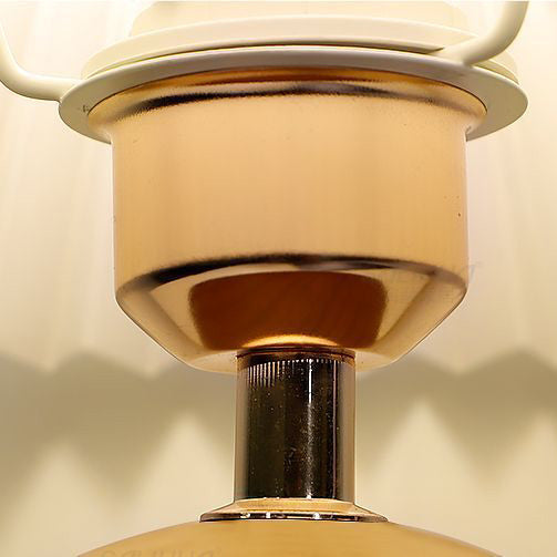 Contemporary Retro Pleated Fabric Conical Shade Walnut Wood Grain Base 1-Light Table Lamp For Bedroom