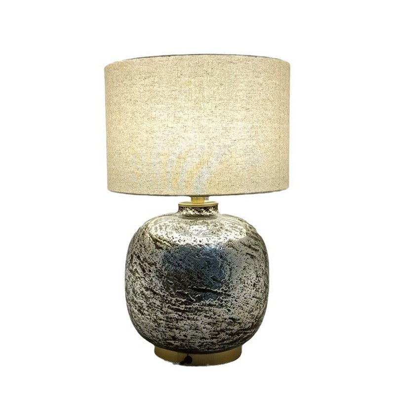 Modern Shabby Chic Glass Imitating Rock Stone Texture Fabric Round Shade 1-Light Table Lamp For Bedroom