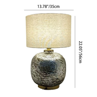 Modern Shabby Chic Glass Imitating Rock Stone Texture Fabric Round Shade 1-Light Table Lamp For Bedroom