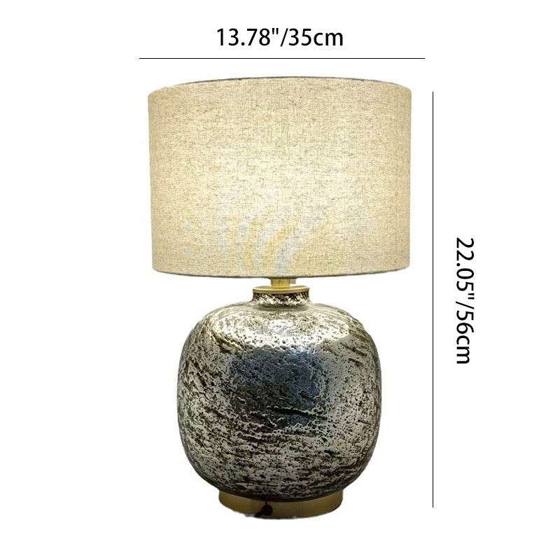 Modern Shabby Chic Glass Imitating Rock Stone Texture Fabric Round Shade 1-Light Table Lamp For Bedroom