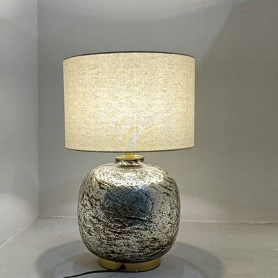 Modern Shabby Chic Glass Imitating Rock Stone Texture Fabric Round Shade 1-Light Table Lamp For Bedroom