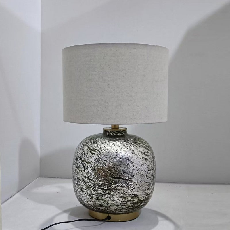 Modern Shabby Chic Glass Imitating Rock Stone Texture Fabric Round Shade 1-Light Table Lamp For Bedroom