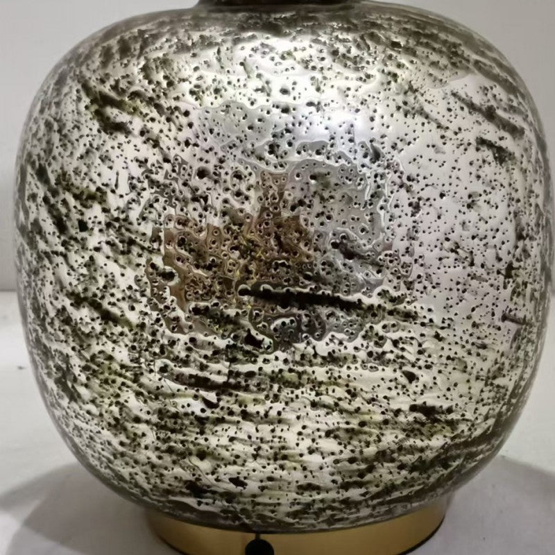 Modern Shabby Chic Glass Imitating Rock Stone Texture Fabric Round Shade 1-Light Table Lamp For Bedroom