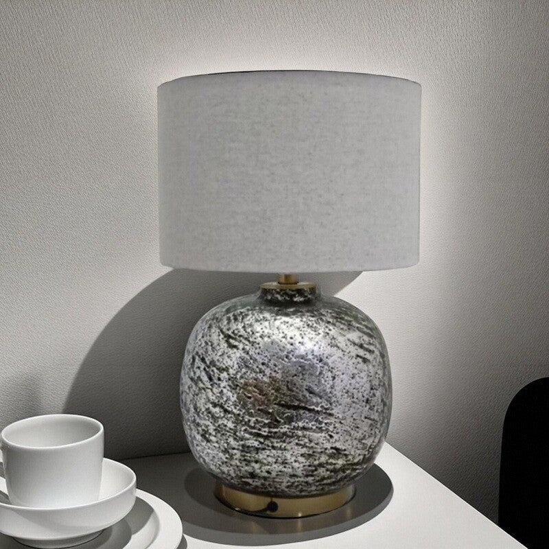 Moderne Shabby Chic Glas Imitiert Steinstruktur Stoff Runde Schirm 1-Licht Tischlampe Für Schlafzimmer 