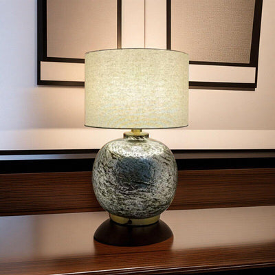Modern Shabby Chic Glass Imitating Rock Stone Texture Fabric Round Shade 1-Light Table Lamp For Bedroom