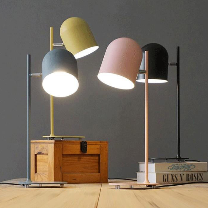 Contemporary Scandinavian Macaron Rotatable Adjustable Iron Round Shade 1-Light Table Lamp For Bedroom