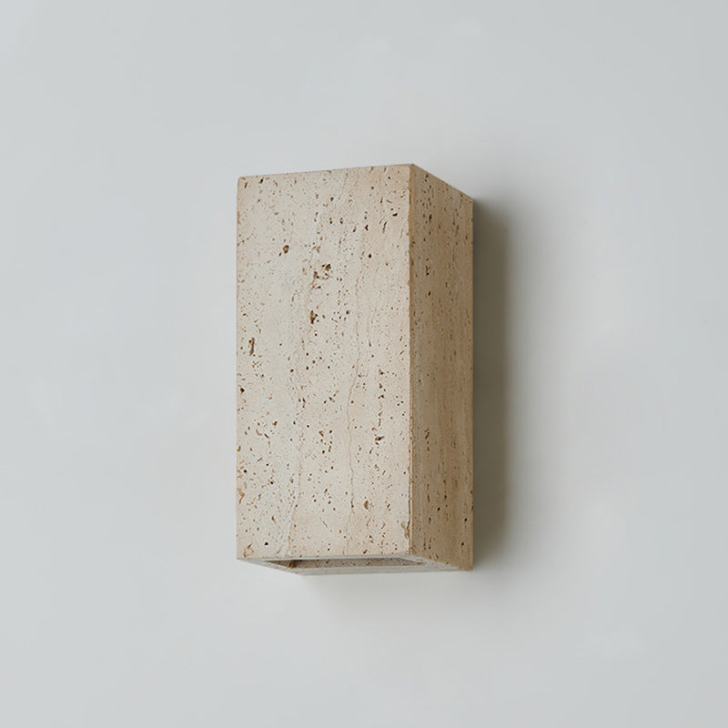 Traditional Japanese Beige Travertine Cube LED Wall Sconce Lamp For Bedroom