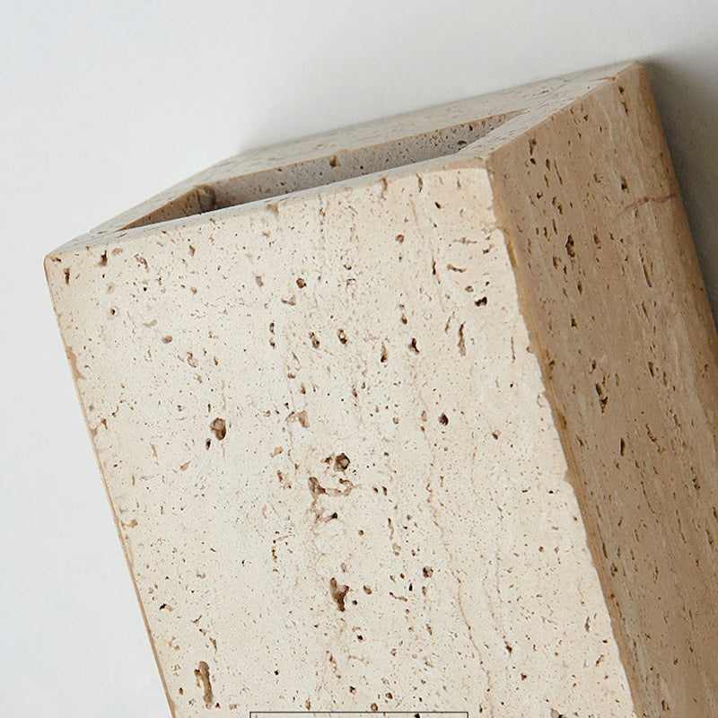 Traditional Japanese Beige Travertine Cube LED Wall Sconce Lamp For Bedroom