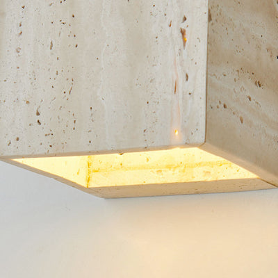 Traditional Japanese Beige Travertine Cube LED Wall Sconce Lamp For Bedroom