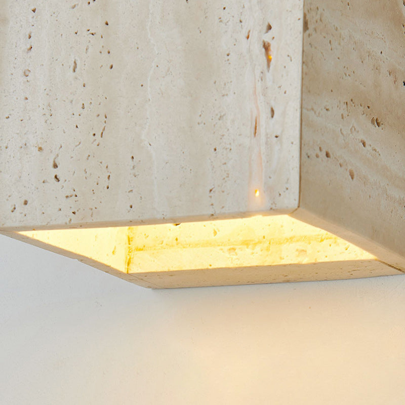 Traditional Japanese Beige Travertine Cube LED Wall Sconce Lamp For Bedroom