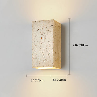 Traditional Japanese Beige Travertine Cube LED Wall Sconce Lamp For Bedroom