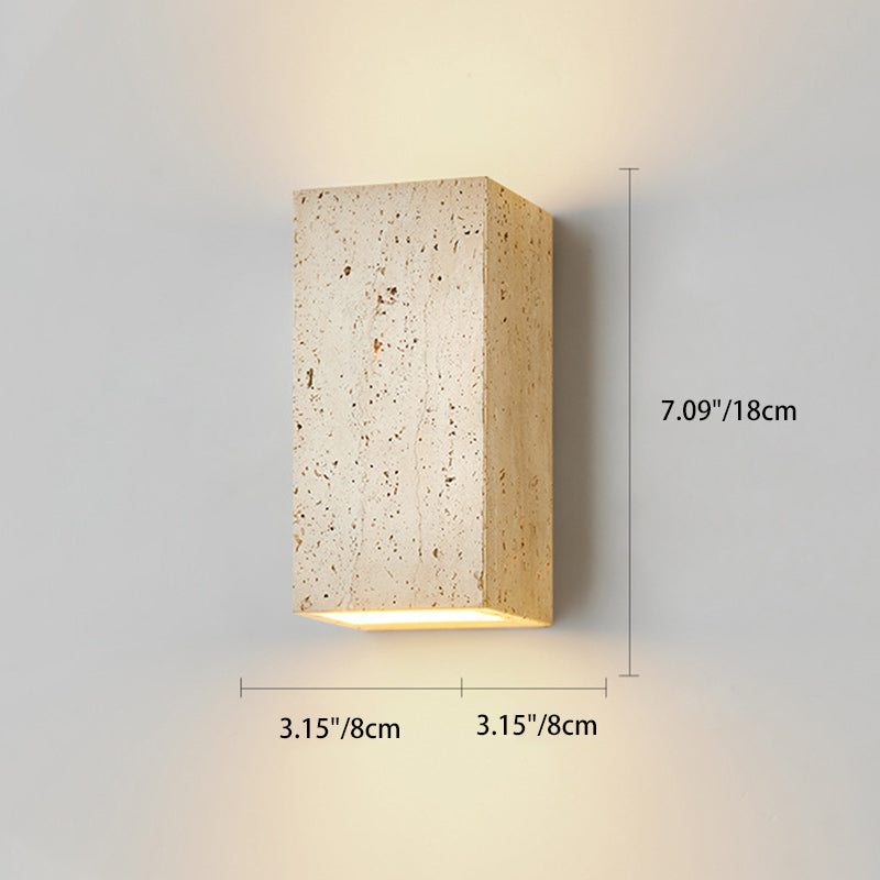 Traditional Japanese Beige Travertine Cube LED Wall Sconce Lamp For Bedroom