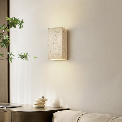 Traditional Japanese Beige Travertine Cube LED Wall Sconce Lamp For Bedroom