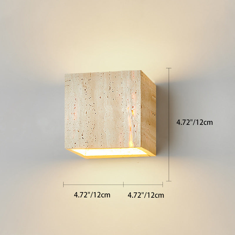 Traditional Japanese Beige Travertine Cube LED Wall Sconce Lamp For Bedroom