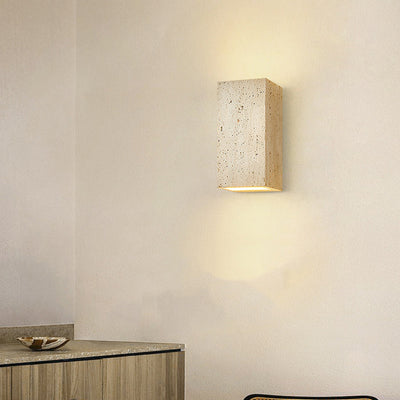 Traditional Japanese Beige Travertine Cube LED Wall Sconce Lamp For Bedroom