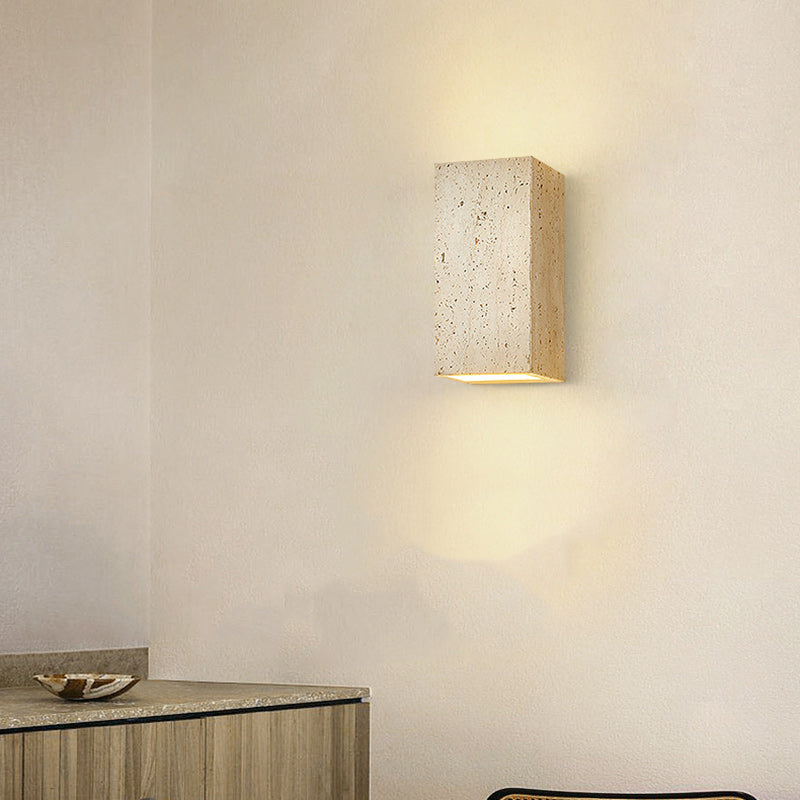 Traditional Japanese Beige Travertine Cube LED Wall Sconce Lamp For Bedroom