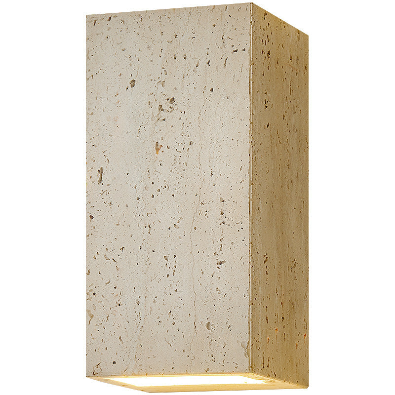 Traditional Japanese Beige Travertine Cube LED Wall Sconce Lamp For Bedroom