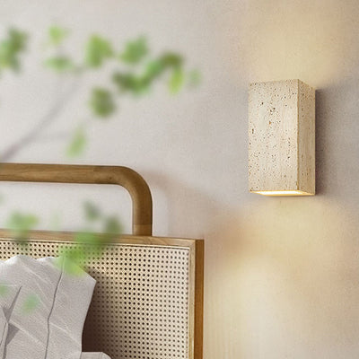Traditional Japanese Beige Travertine Cube LED Wall Sconce Lamp For Bedroom