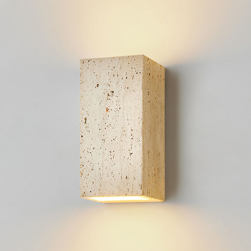 Traditional Japanese Beige Travertine Cube LED Wall Sconce Lamp For Bedroom