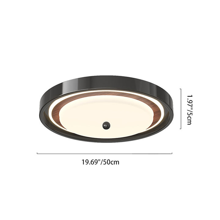 Modern Minimalist Hardware PVC Walnut Wood Grain LED Flush Mount Ceiling Light For Living Room