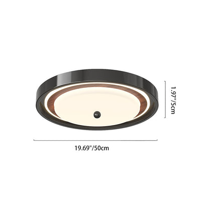 Modern Minimalist Hardware PVC Walnut Wood Grain LED Flush Mount Ceiling Light For Living Room