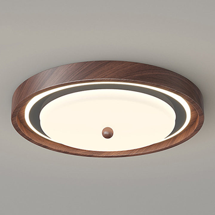 Modern Minimalist Hardware PVC Walnut Wood Grain LED Flush Mount Ceiling Light For Living Room