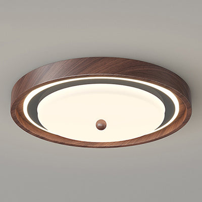 Modern Minimalist Hardware PVC Walnut Wood Grain LED Flush Mount Ceiling Light For Living Room