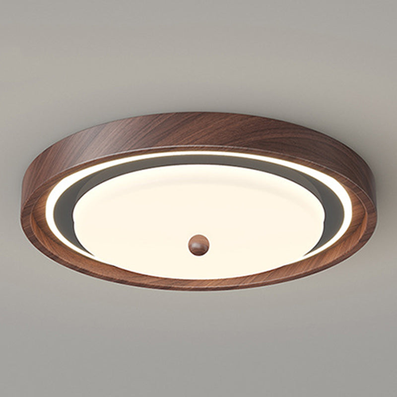 Modern Minimalist Hardware PVC Walnut Wood Grain LED Flush Mount Ceiling Light For Living Room