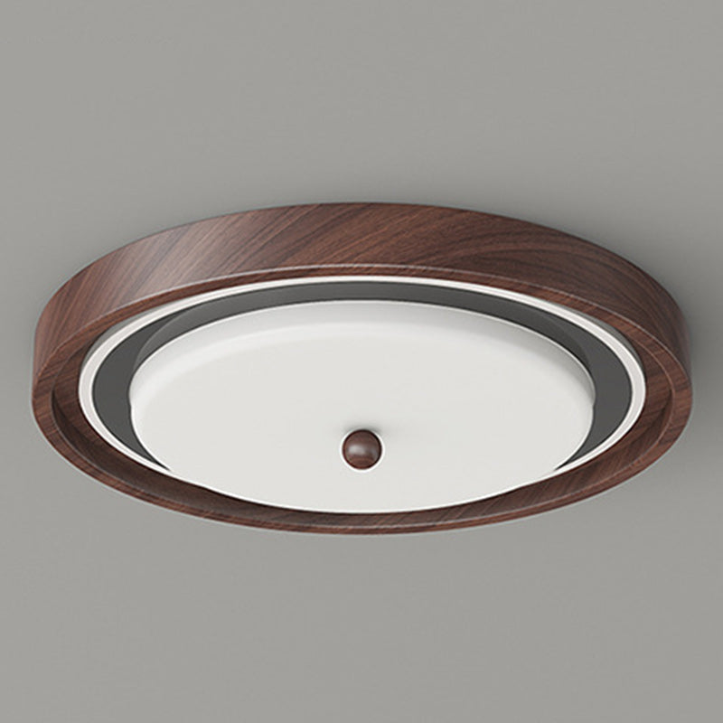 Modern Minimalist Hardware PVC Walnut Wood Grain LED Flush Mount Ceiling Light For Living Room