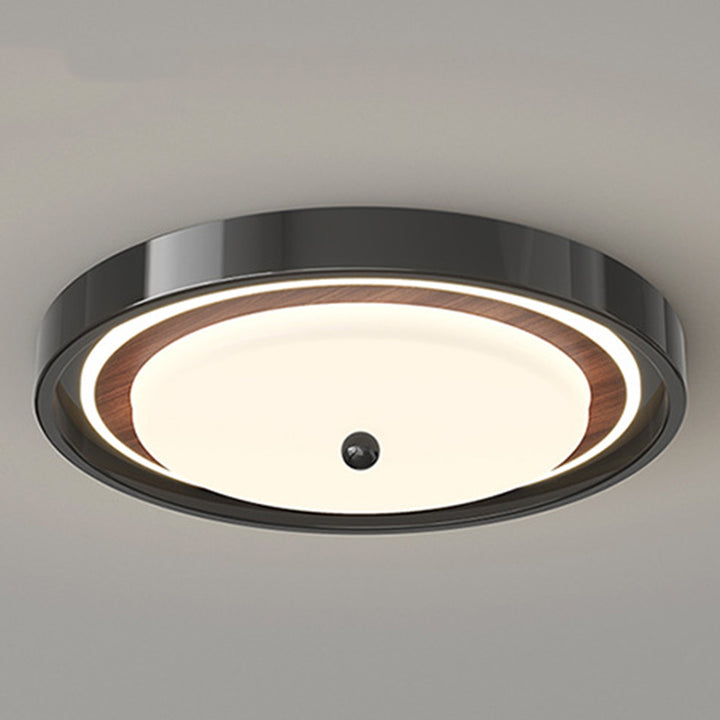 Modern Minimalist Hardware PVC Walnut Wood Grain LED Flush Mount Ceiling Light For Living Room