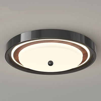 Modern Minimalist Hardware PVC Walnut Wood Grain LED Flush Mount Ceiling Light For Living Room