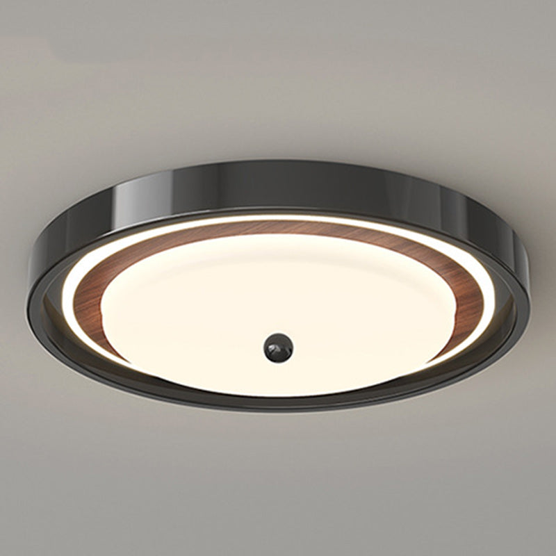 Modern Minimalist Hardware PVC Walnut Wood Grain LED Flush Mount Ceiling Light For Living Room