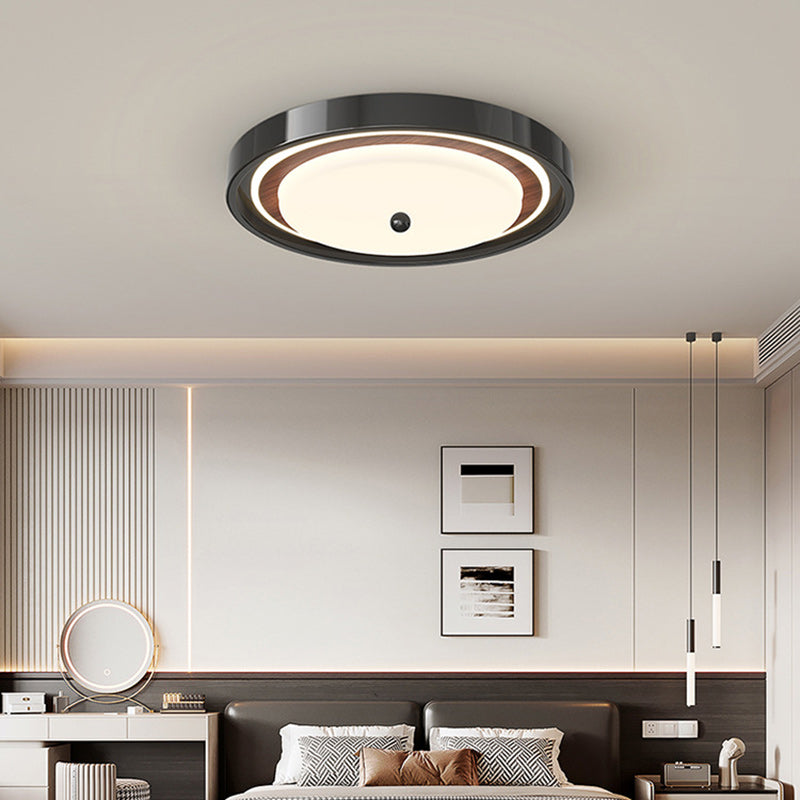 Modern Minimalist Hardware PVC Walnut Wood Grain LED Flush Mount Ceiling Light For Living Room