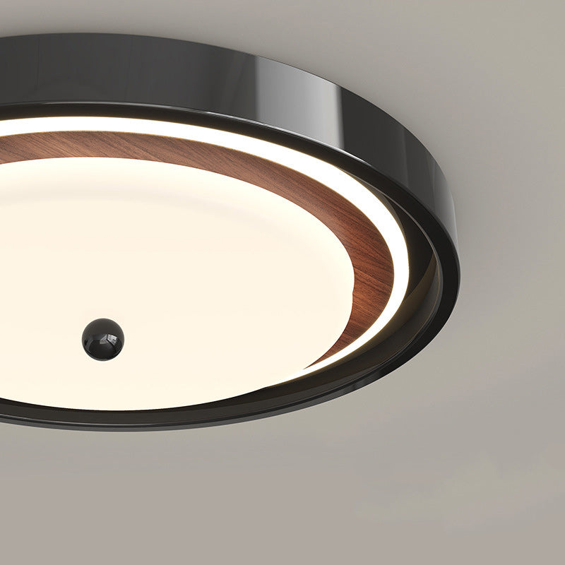Modern Minimalist Hardware PVC Walnut Wood Grain LED Flush Mount Ceiling Light For Living Room