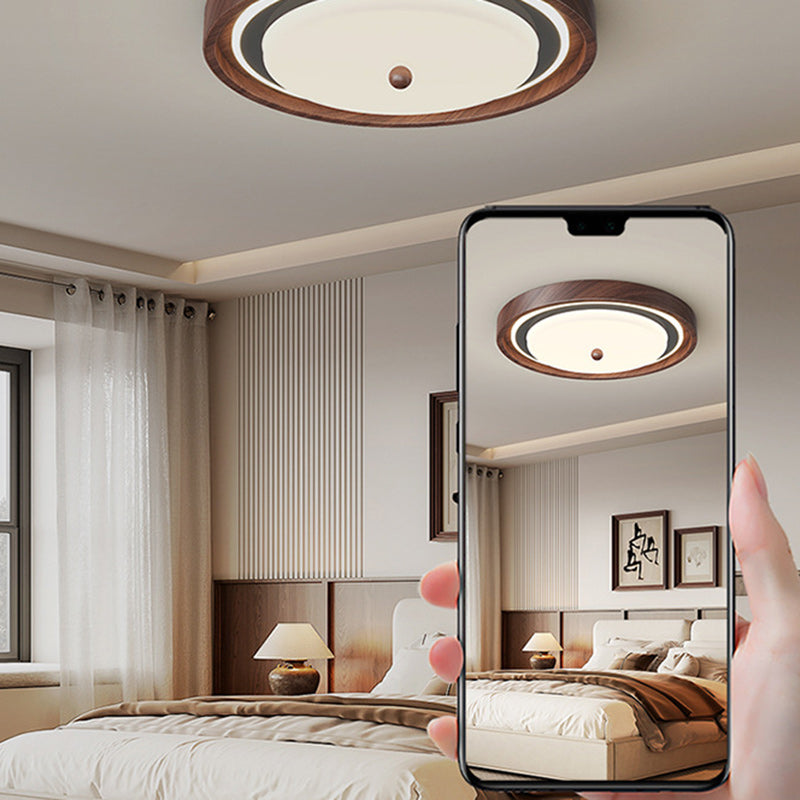 Modern Minimalist Hardware PVC Walnut Wood Grain LED Flush Mount Ceiling Light For Living Room