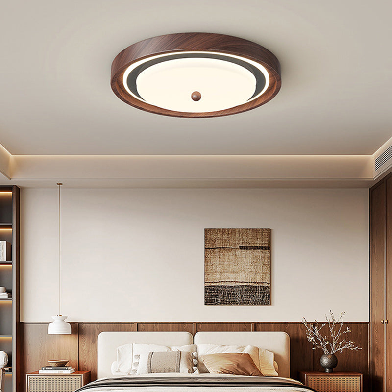Modern Minimalist Hardware PVC Walnut Wood Grain LED Flush Mount Ceiling Light For Living Room