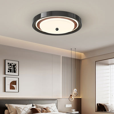 Modern Minimalist Hardware PVC Walnut Wood Grain LED Flush Mount Ceiling Light For Living Room