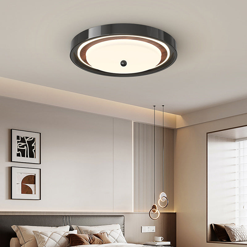 Modern Minimalist Hardware PVC Walnut Wood Grain LED Flush Mount Ceiling Light For Living Room