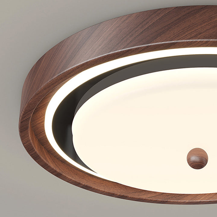 Modern Minimalist Hardware PVC Walnut Wood Grain LED Flush Mount Ceiling Light For Living Room