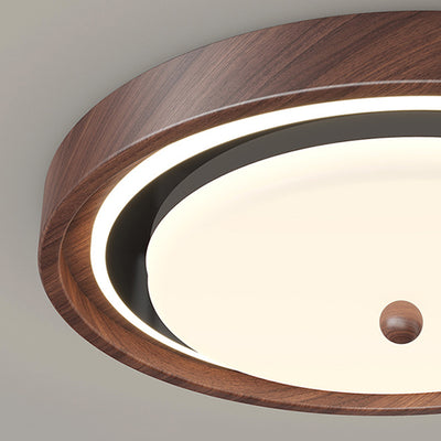 Modern Minimalist Hardware PVC Walnut Wood Grain LED Flush Mount Ceiling Light For Living Room