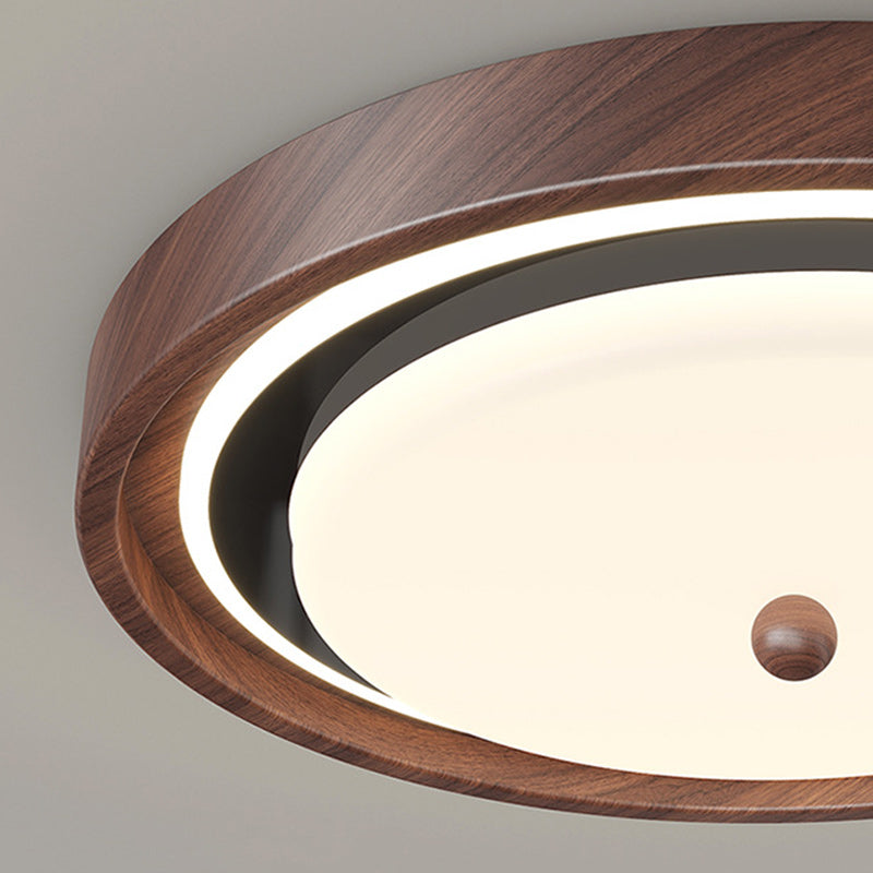 Modern Minimalist Hardware PVC Walnut Wood Grain LED Flush Mount Ceiling Light For Living Room